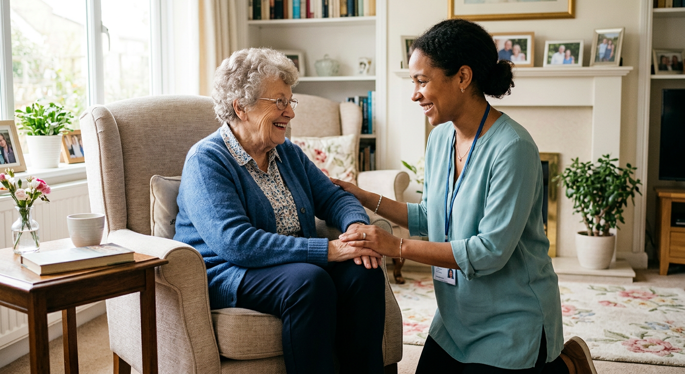 Registered Psychiatric Nurse sharing a warm moment with a resident